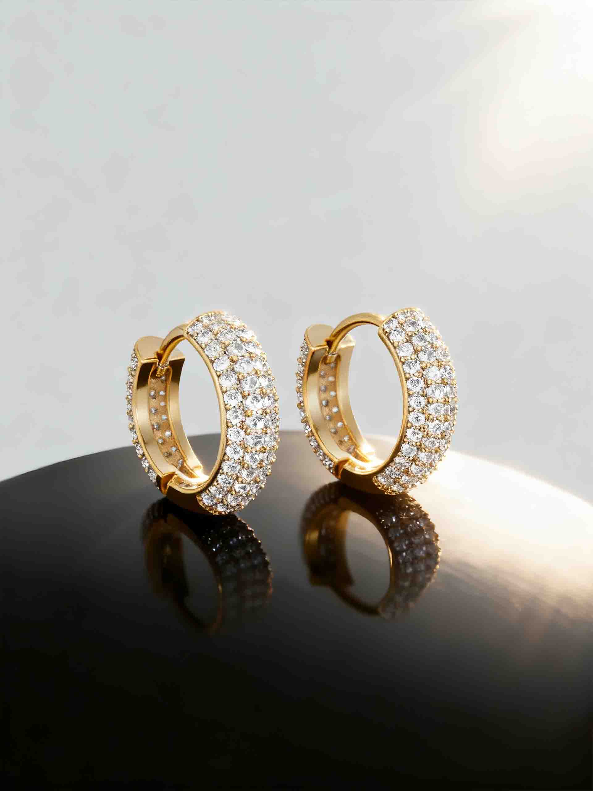 14K gold diamond hoop earrings side profile - BuzzBloom sustainable NYC design