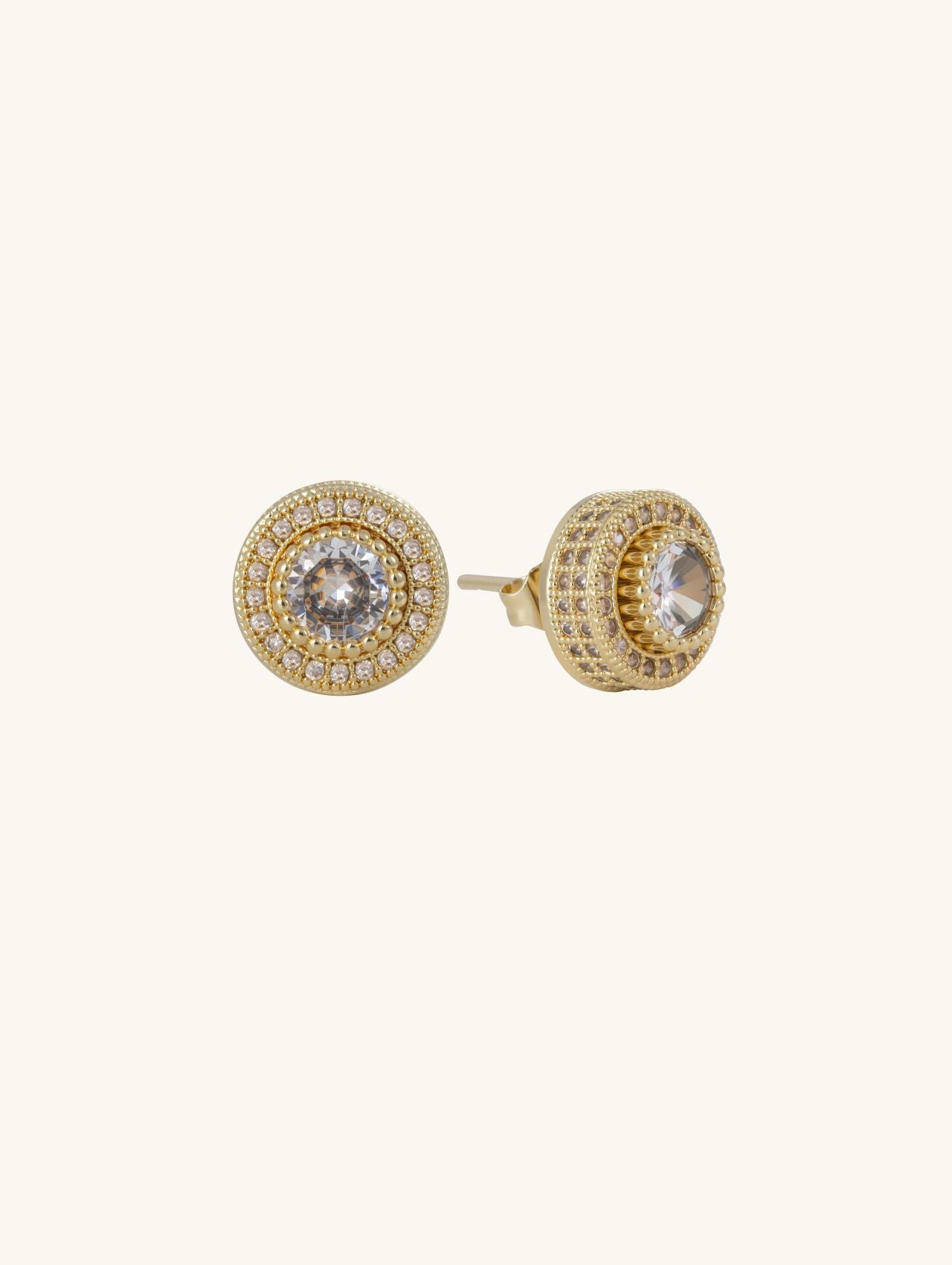 14K Round Full Diamond Stud Earrings