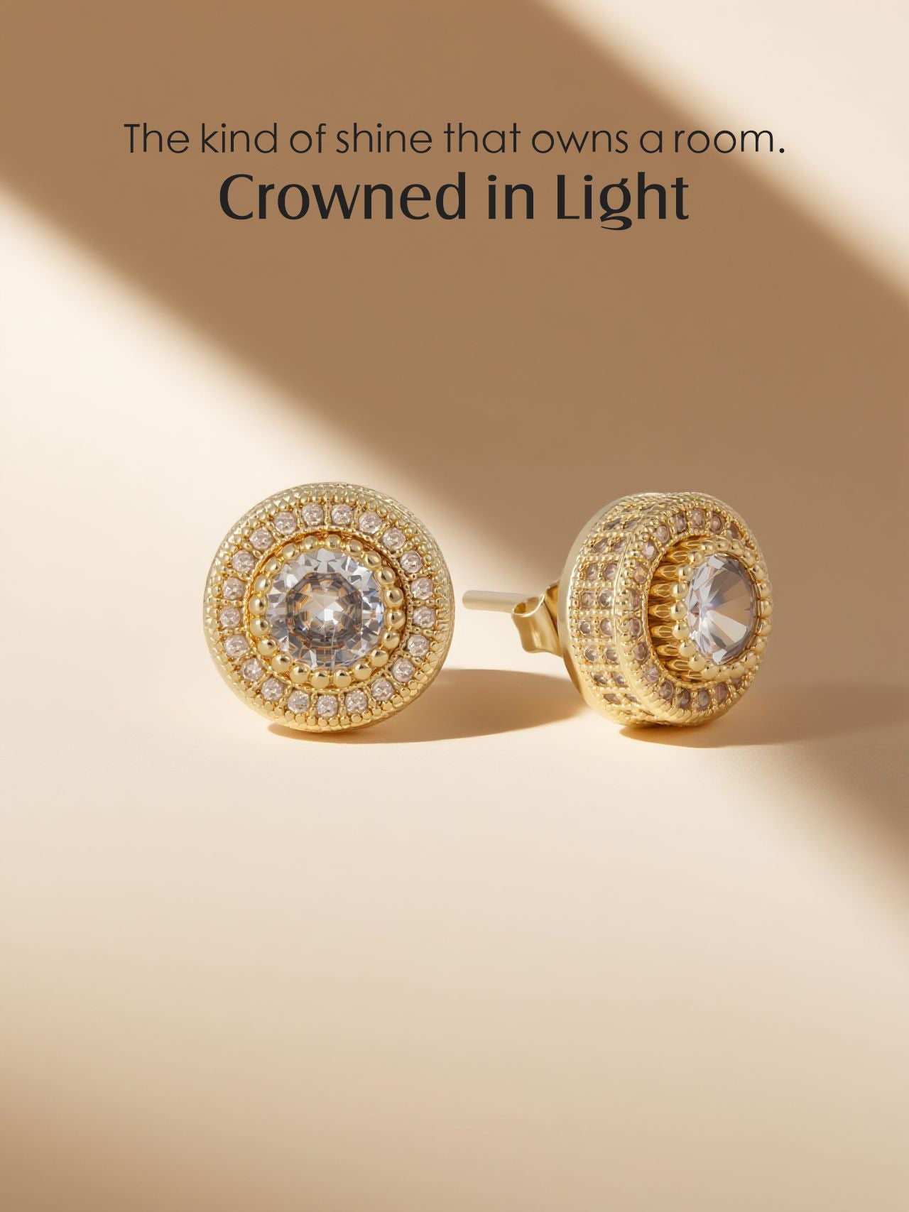 14K Round Full Diamond Stud Earrings