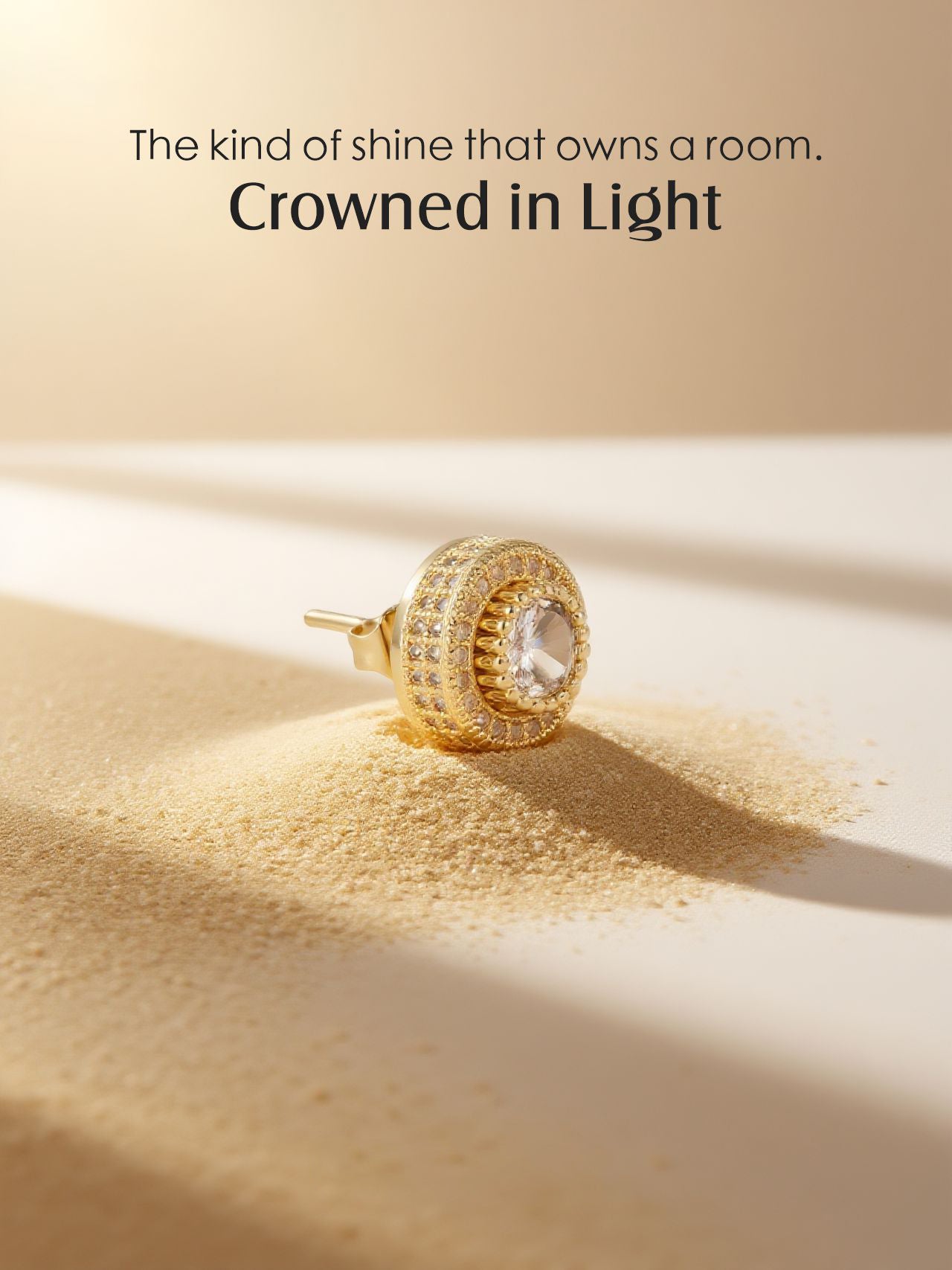 14K Round Full Diamond Stud Earrings