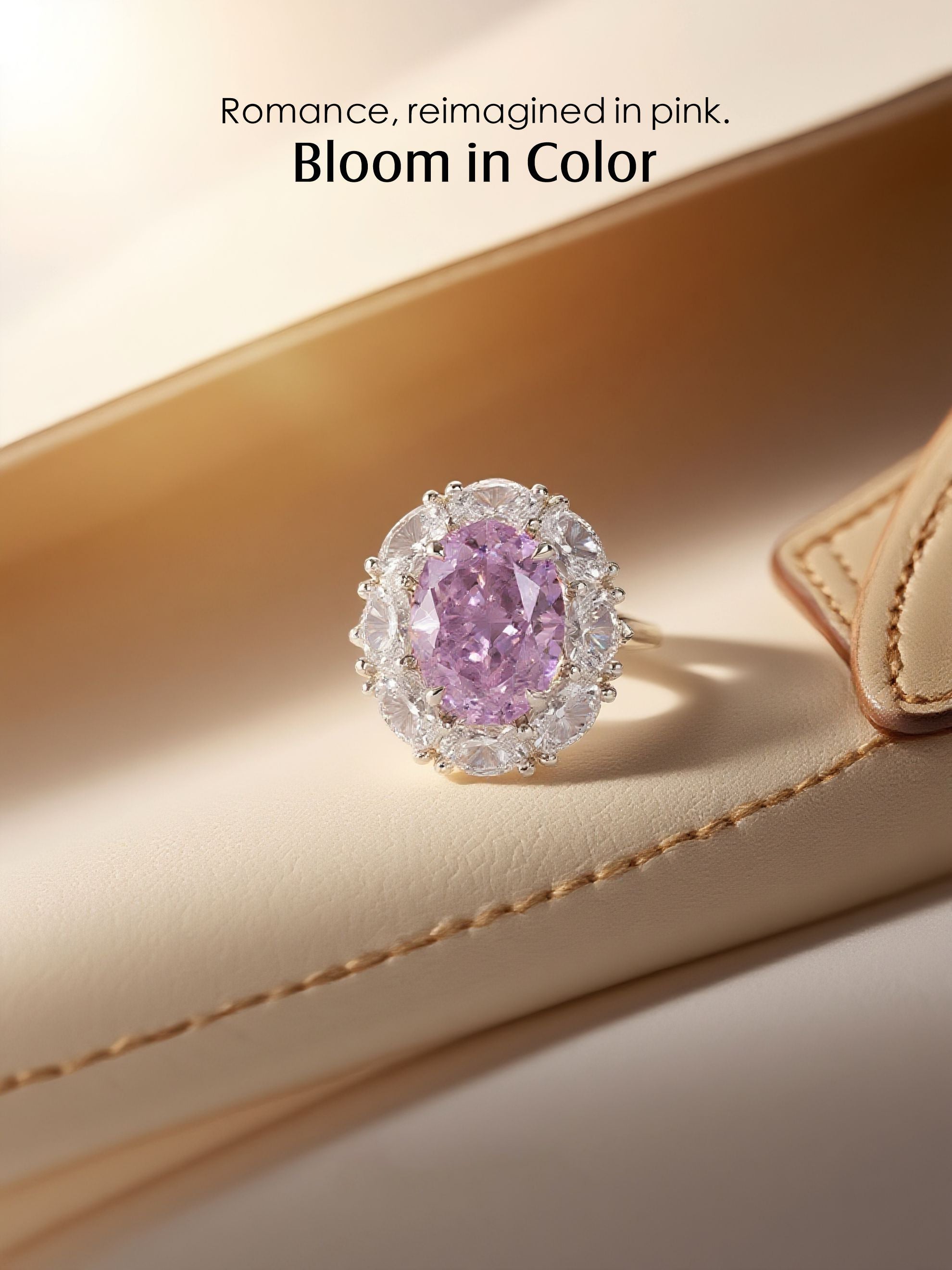 Oval Pink Gem Halo Ring