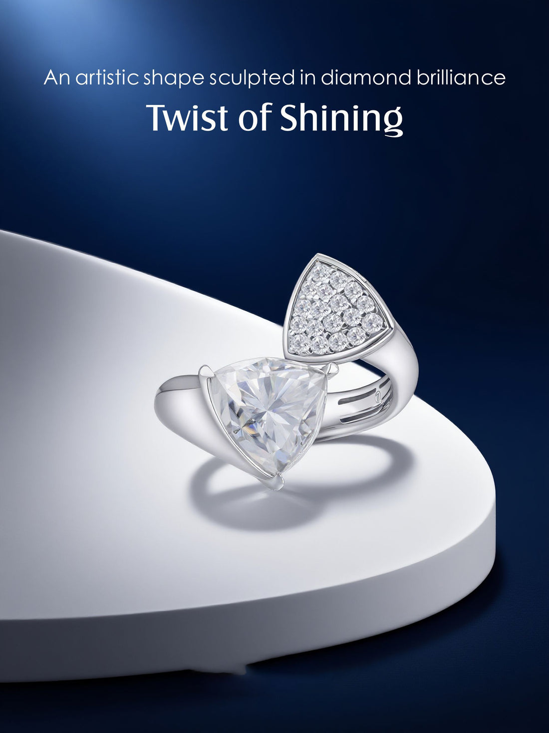 Own Your Bloom geometric gemstone 14K diamond ring front view featuring modern artistic triangle-cut design, New York.