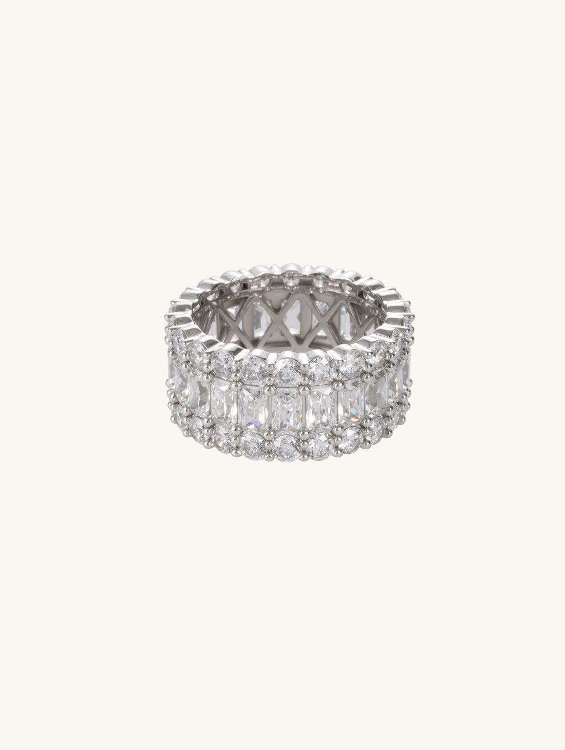 Own Your Bloom luxury 14K diamond ring front view, triple-row design with radiant-cut diamonds, New York.