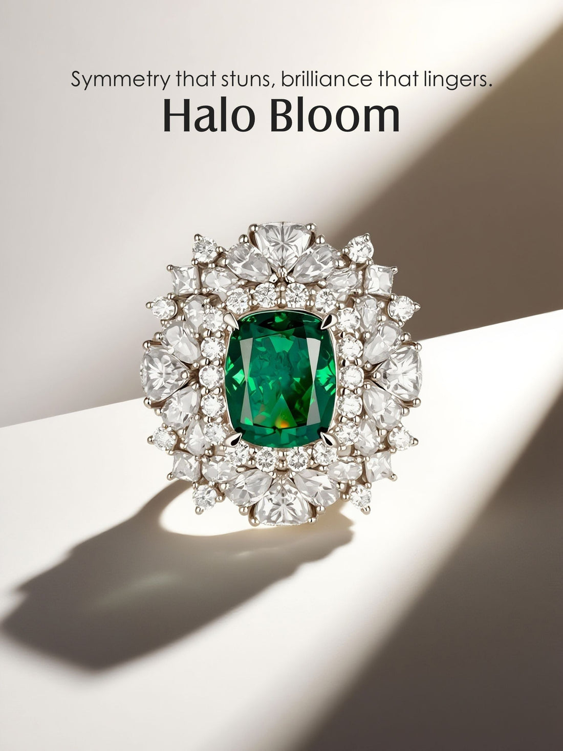 Emerald Diamond Halo Ring: Materials, Color Story; Market Fit for Modern Jewelry Brands