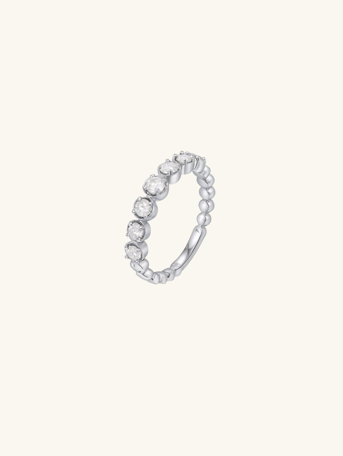 Own Your Bloom Endless Allure diamond eternity band front view with round cut diamonds and silver setting, New York.