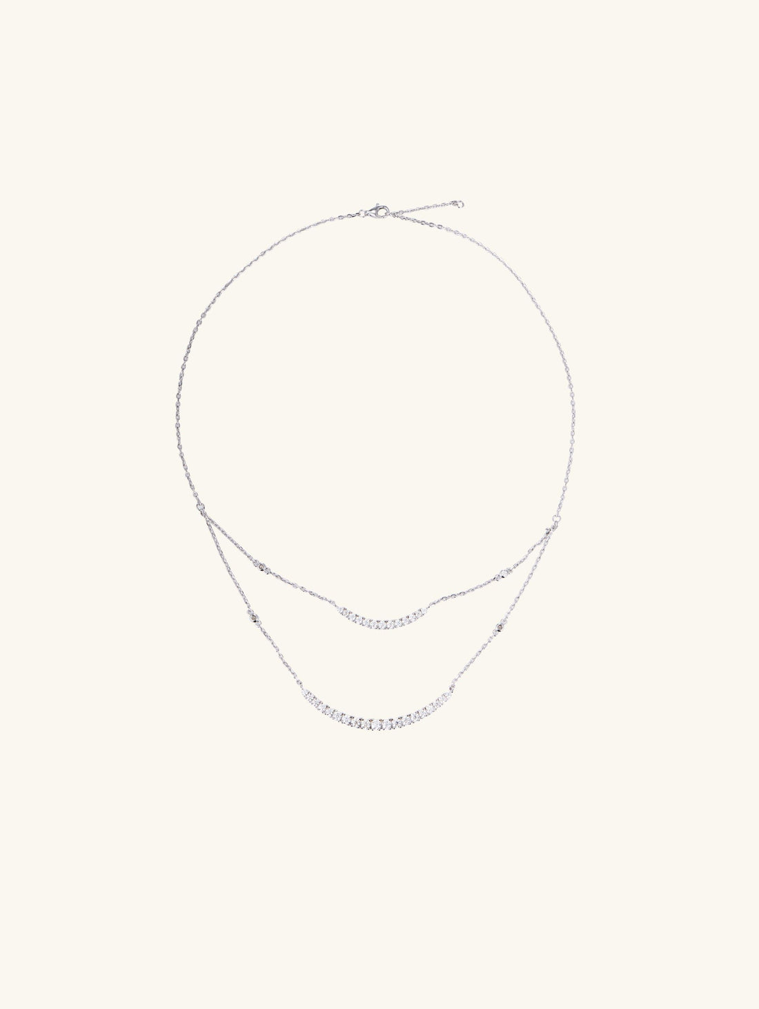 Own Your Bloom Double Strand Crystal Necklace top view highlighting layered brilliance and refined craftsmanship, Los Angeles.