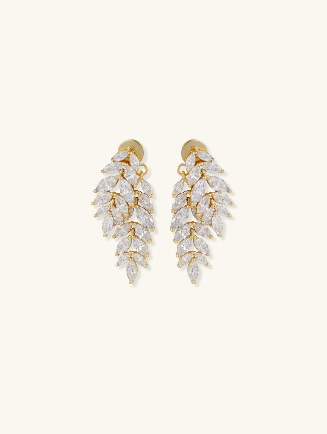 Own Your Bloom Willow Leaf Diamond 14k Stud Earrings on white background, Chicago.