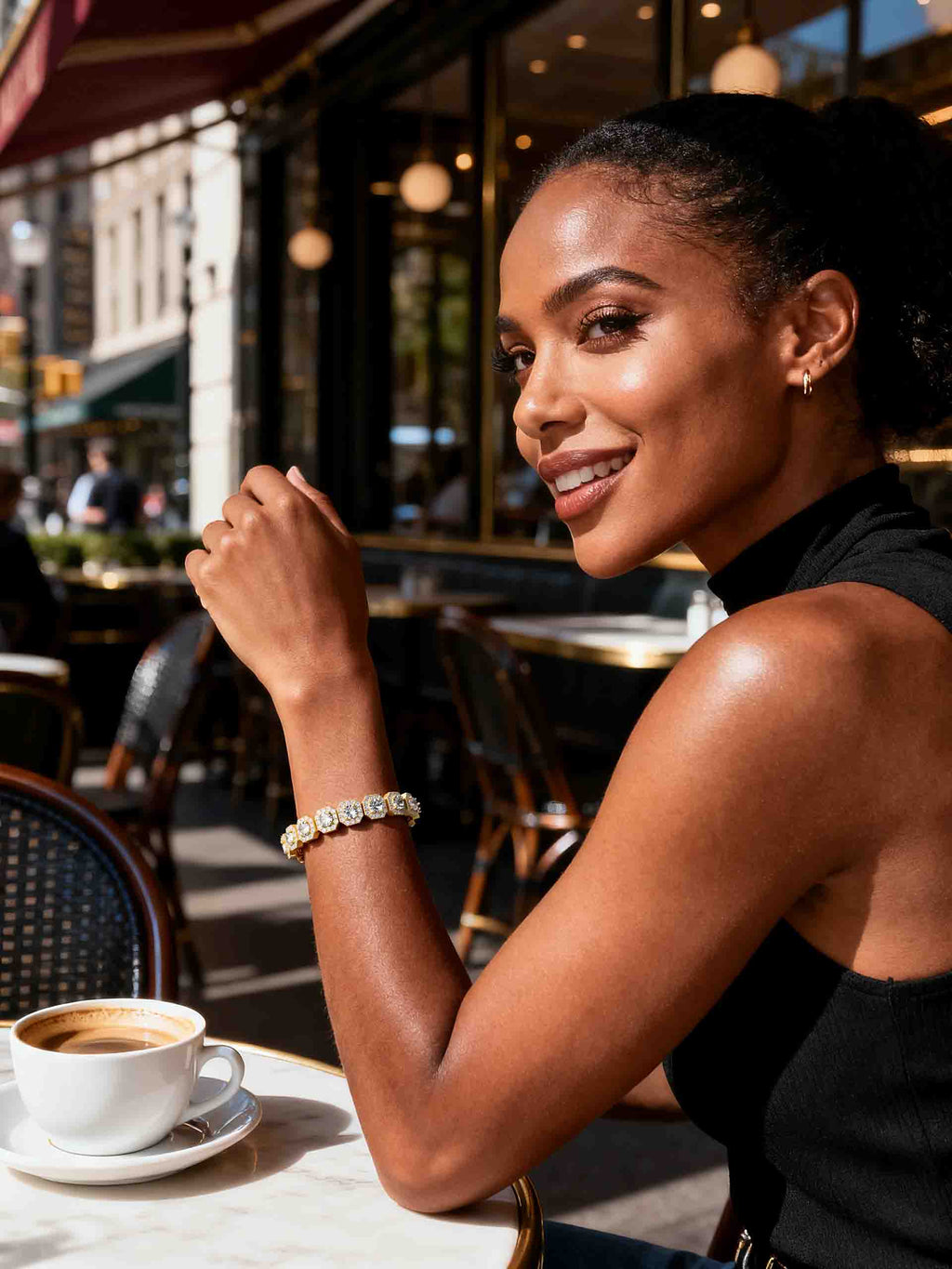 BuzzBloom 14K Diamond Rock Sugar Bracelet on Wrist in Manhattan Cafe