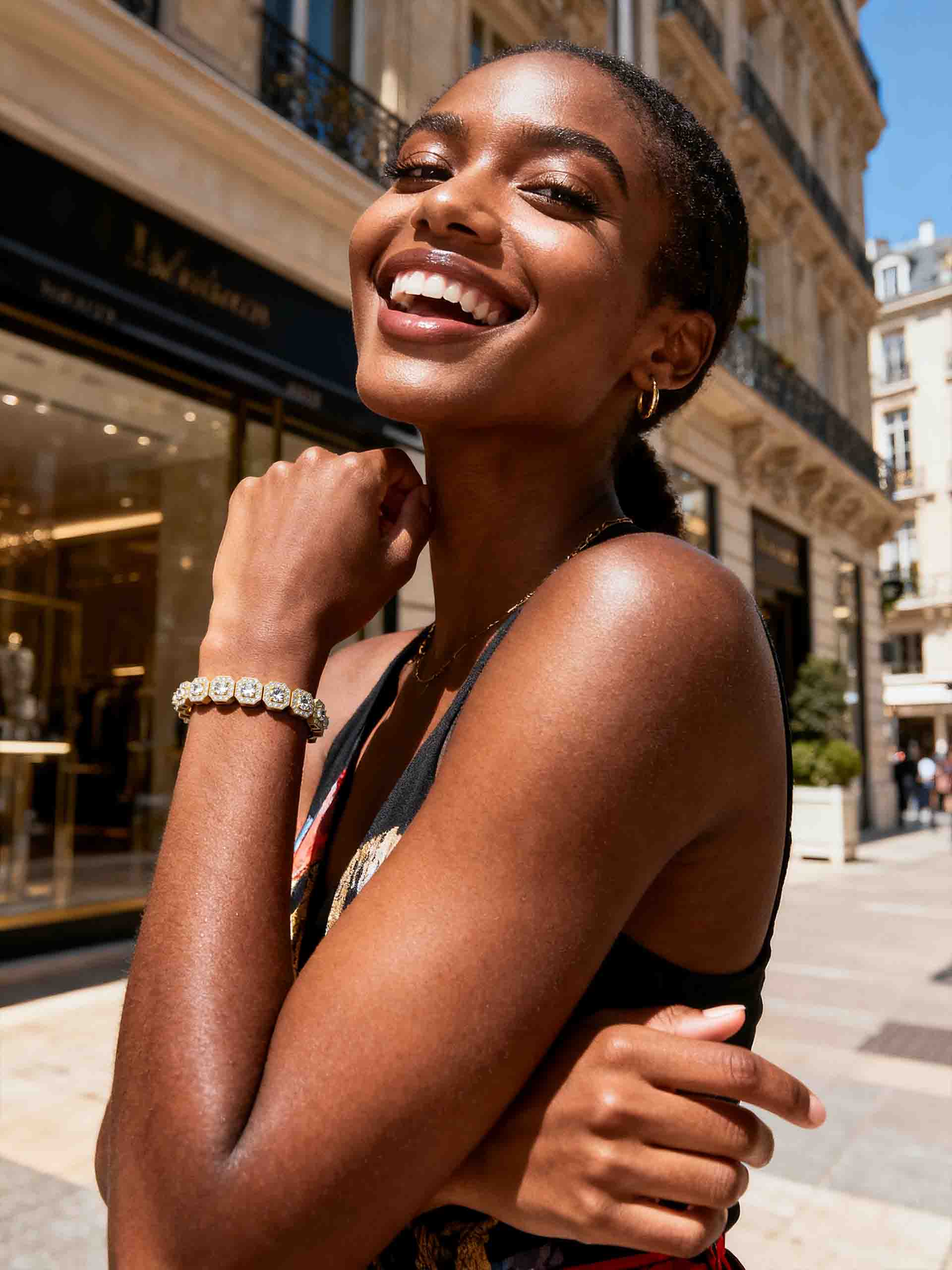 BuzzBloom 14K Diamond Rock Sugar Bracelet on Wrist in SOHO New York