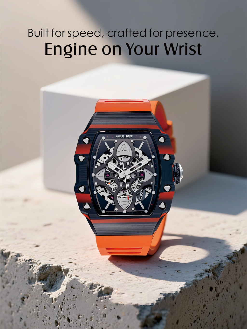 Men's Watch with a 304 Stainless Steel Mechanical Movement-Orange Strap