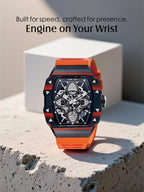 Men's Watch with a 304 Stainless Steel Mechanical Movement-Orange Strap