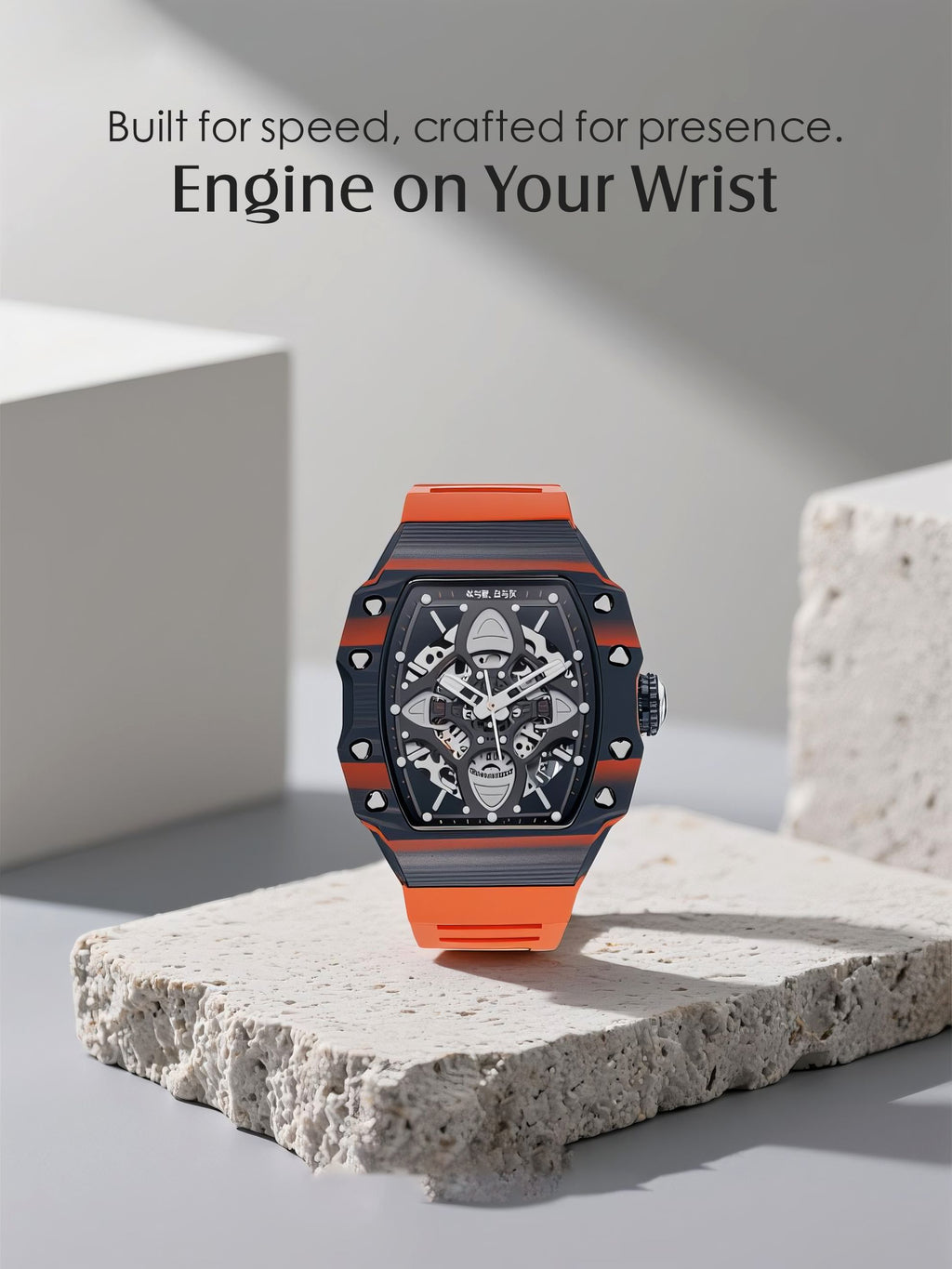 Men's Watch with a 304 Stainless Steel Mechanical Movement-Orange Strap