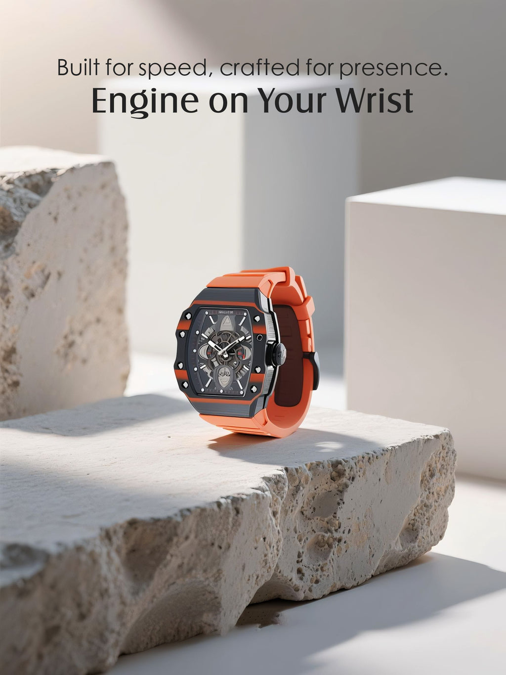 Men's Watch with a 304 Stainless Steel Mechanical Movement-Orange Strap