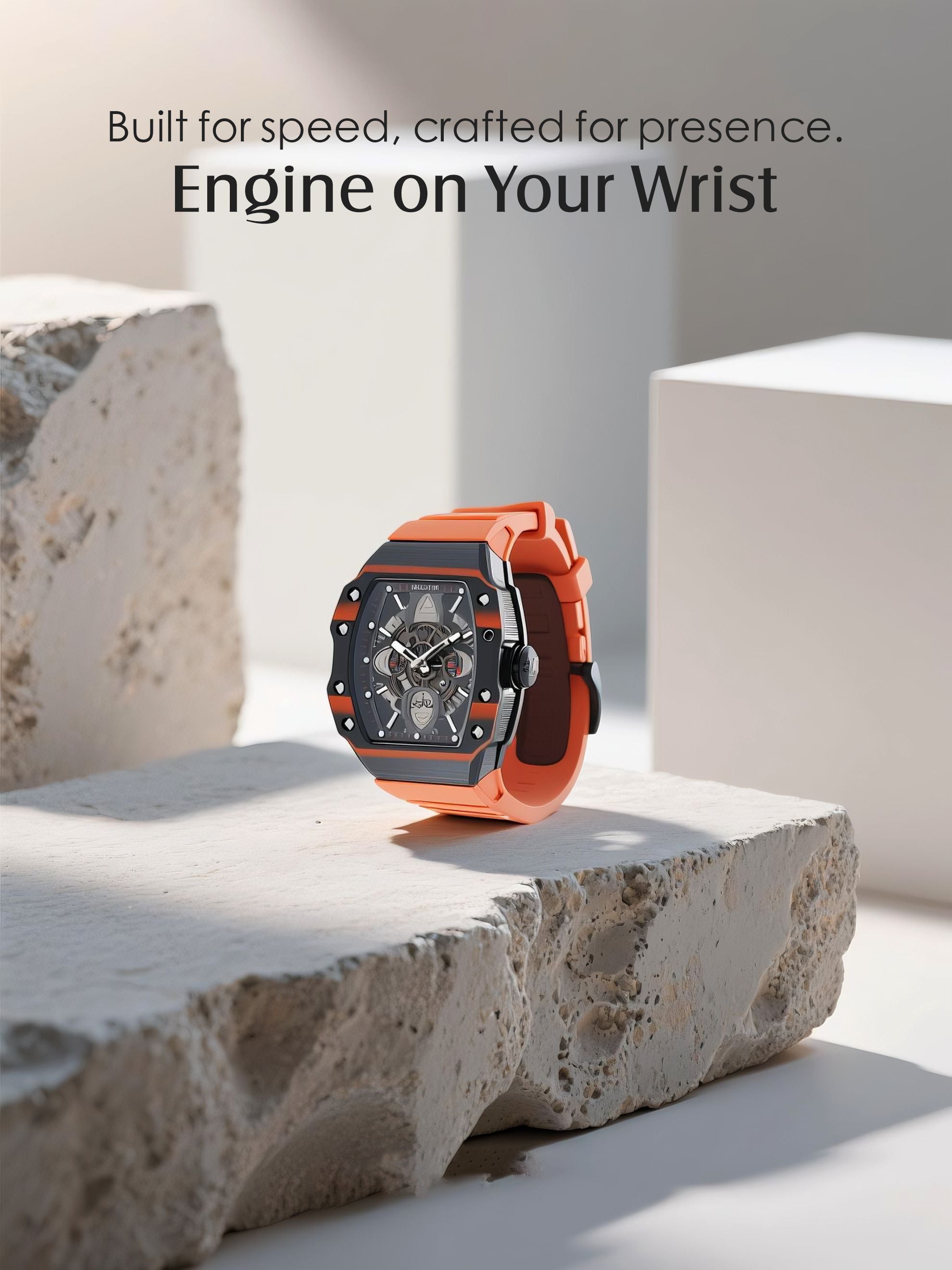 Men's Watch with a 304 Stainless Steel Mechanical Movement-Orange Strap
