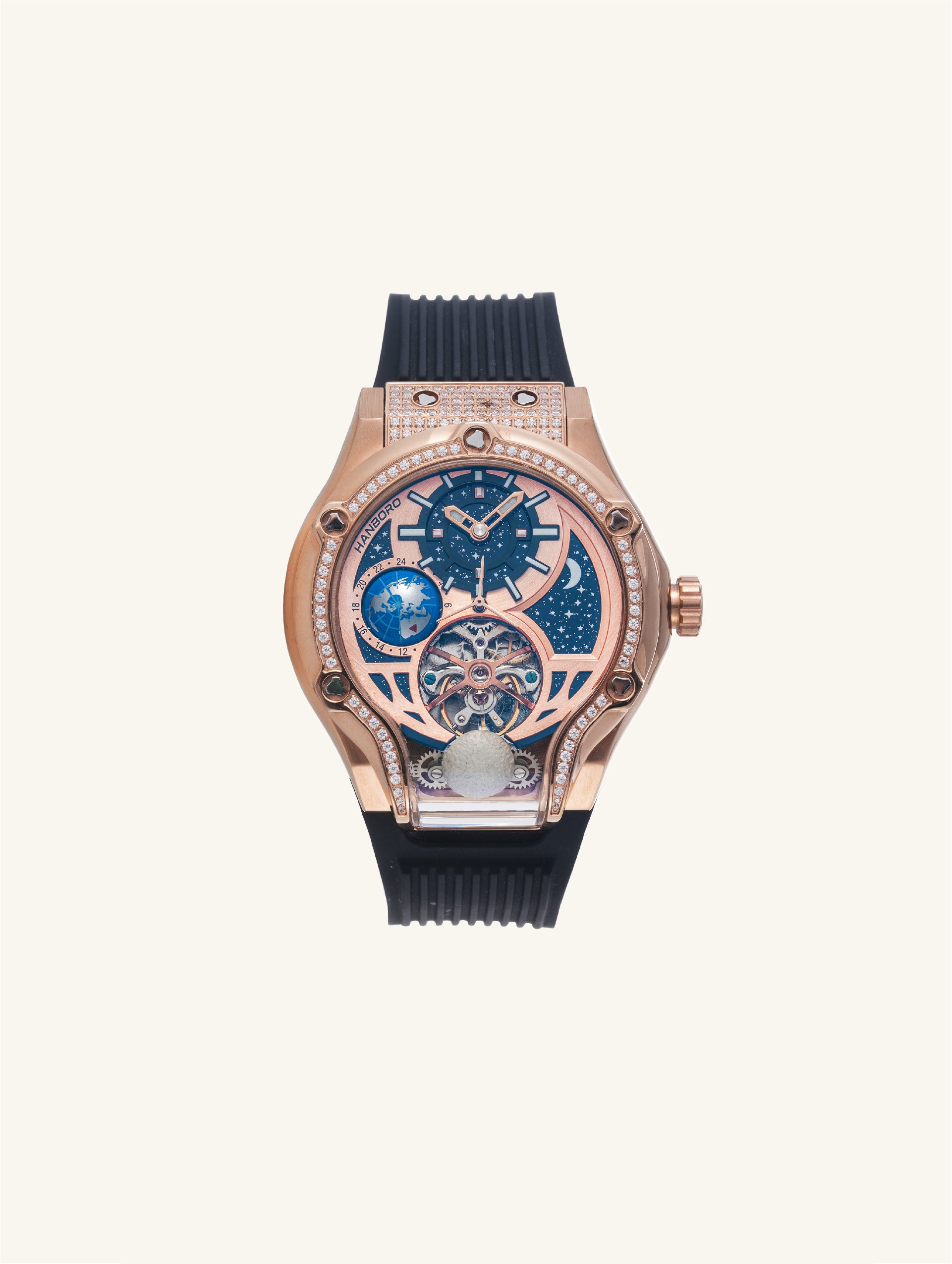 Men's Watch with a 304 Stainless Steel, Crystal, and Diamond-Set Mechanical Movement, Rose Gold