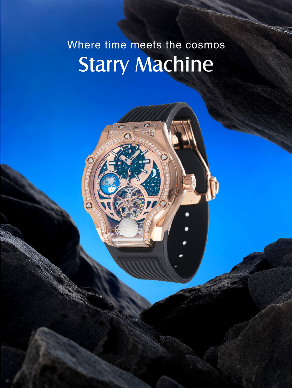 Men's Watch with a 304 Stainless Steel, Crystal, and Diamond-Set Mechanical Movement, Rose Gold