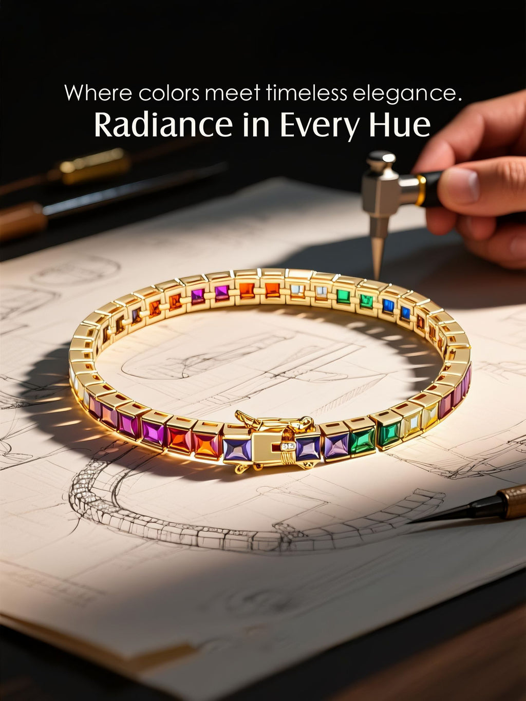 14K Rainbow Diamond Bracelet
