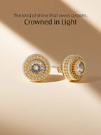 14K Round Full Diamond Stud Earrings