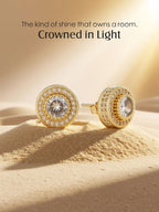 14K Round Full Diamond Stud Earrings