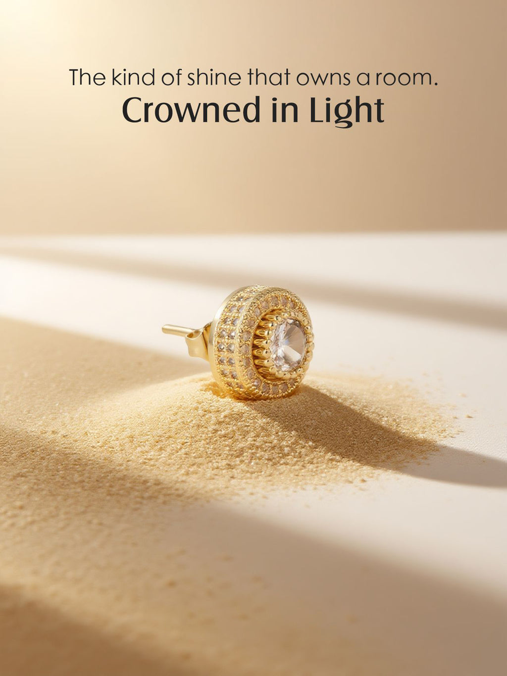 14K Round Full Diamond Stud Earrings