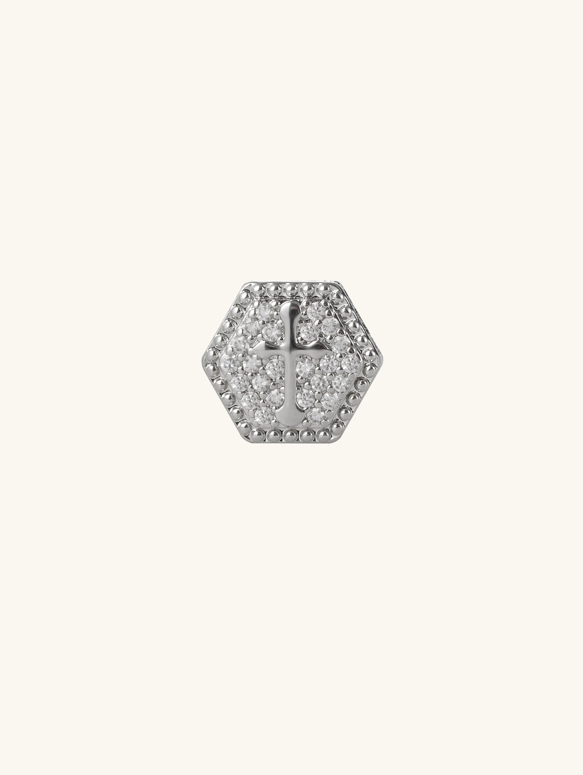 14K Hexagonal Cross Diamond Stud Earrings