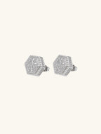 14K Hexagonal Cross Diamond Stud Earrings