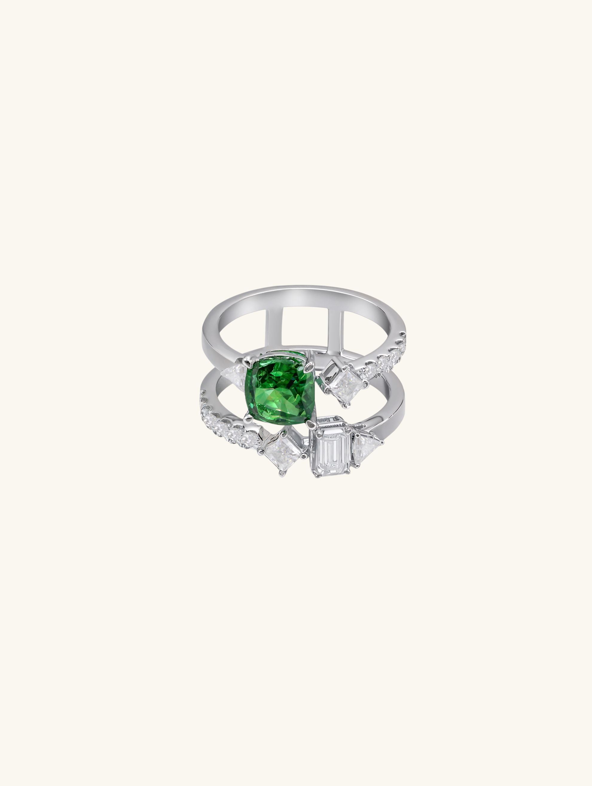 Fashionable 14K Colored Gemstone Diamond Ring