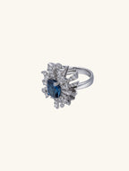 14K Diamond Embossed Sapphire Ring