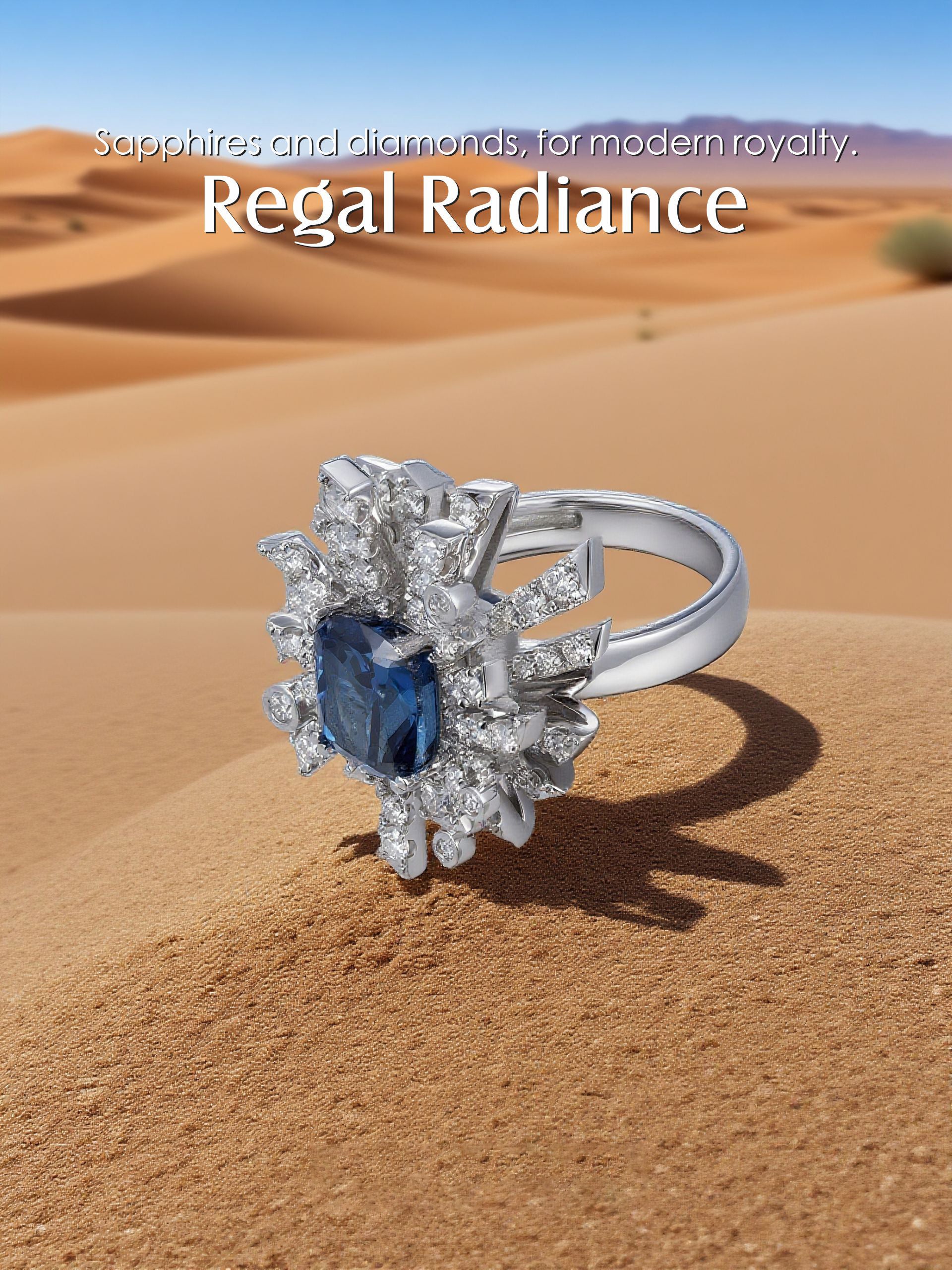 14K Diamond Embossed Sapphire Ring