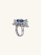 14K Diamond Embossed Sapphire Ring