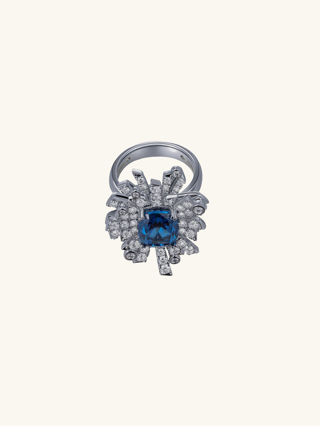 14K Diamond Embossed Sapphire Ring