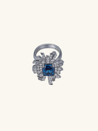 14K Diamond Embossed Sapphire Ring