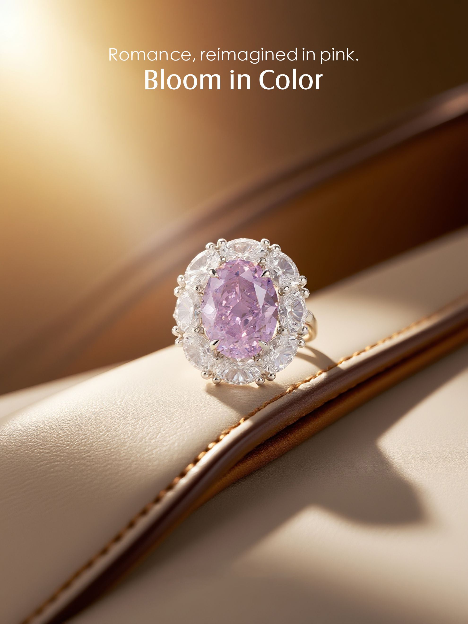 Oval Pink Gem Halo Ring