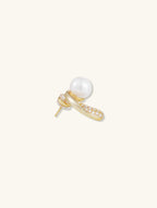 Own Your Bloom Australian white shell pearl diamond stud earrings, angled product shot on white, Boston USA.