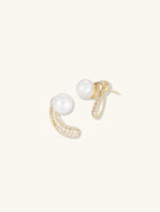 Own Your Bloom 14K Australian White Shell Pearl Diamond Stud Earrings, front view on white background, New York USA.