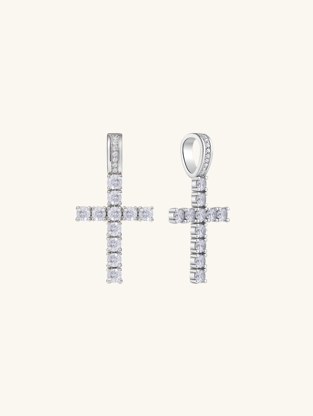 Own Your Bloom 14K diamond cross pendant with pavé bail detail, white background, Seattle.