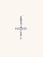 Own Your Bloom 14K diamond cross pendant, front view on white background, New York.