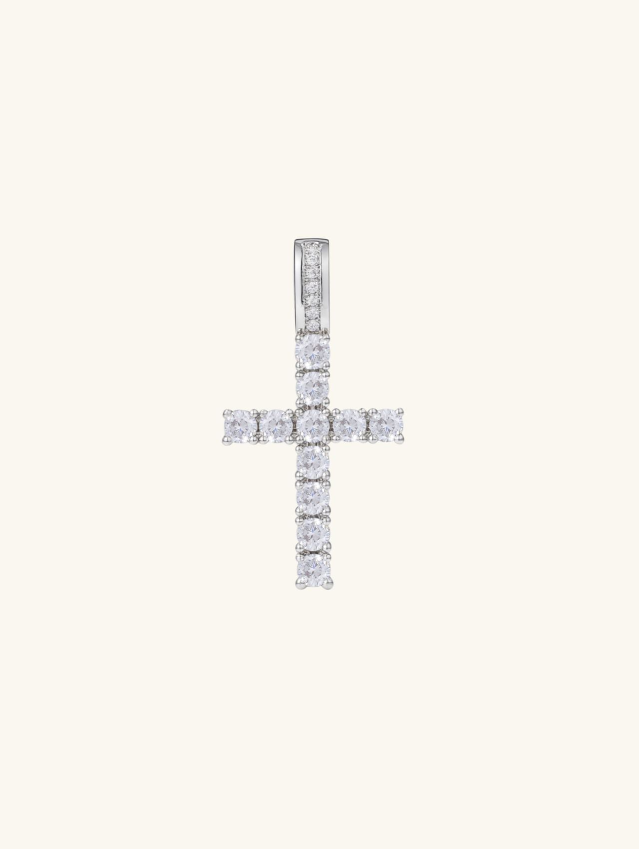 Own Your Bloom 14K diamond cross pendant, front view on white background, New York.