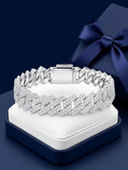Own Your Bloom 14K diamond Cuban bracelet luxury display on navy background, elegant men’s fine jewelry, Miami.