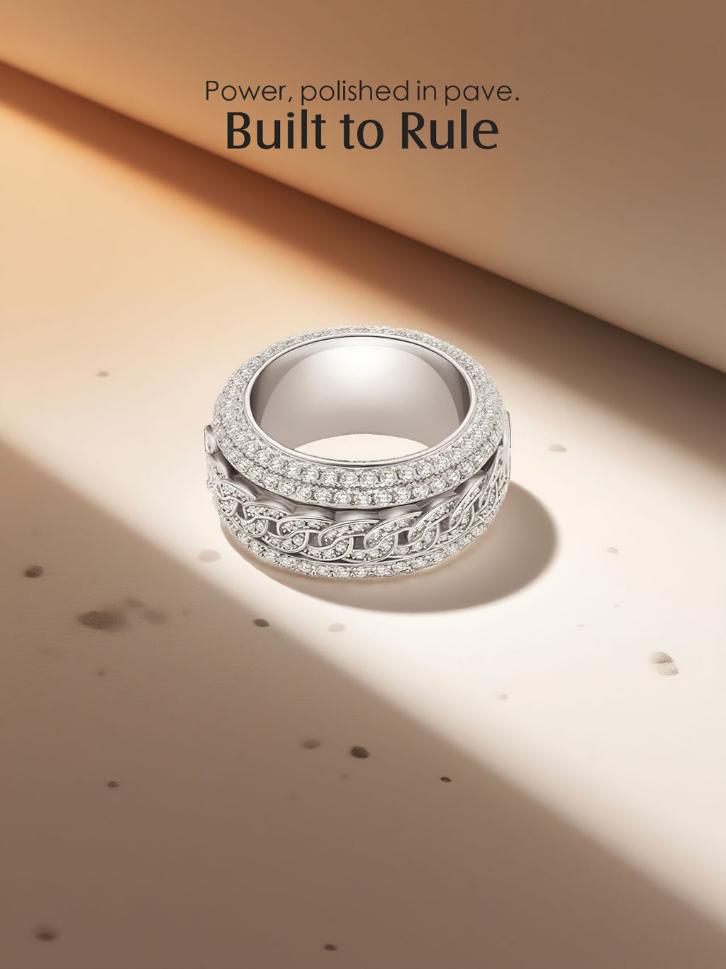 Own Your Bloom 14K diamond Cuban ring in warm editorial setup with ribbon – Miami jewelry scene