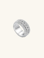 Front view of Own Your Bloom 14K diamond Cuban ring on clean white background – Houston luxury ring