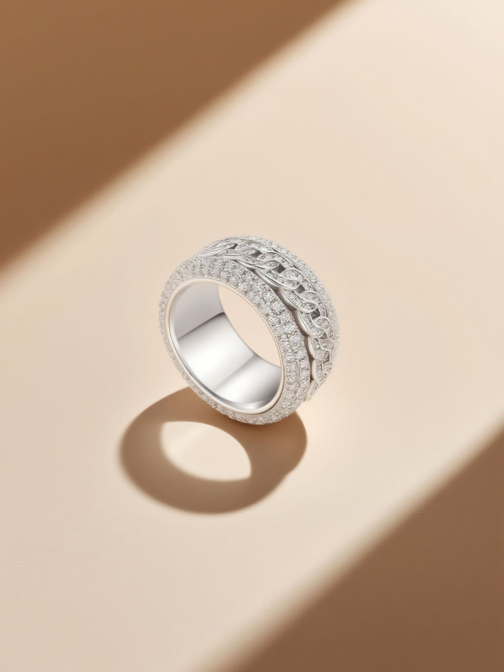 Minimal prop scene showcasing Own Your Bloom 14K diamond Cuban ring – Dallas modern jewelry