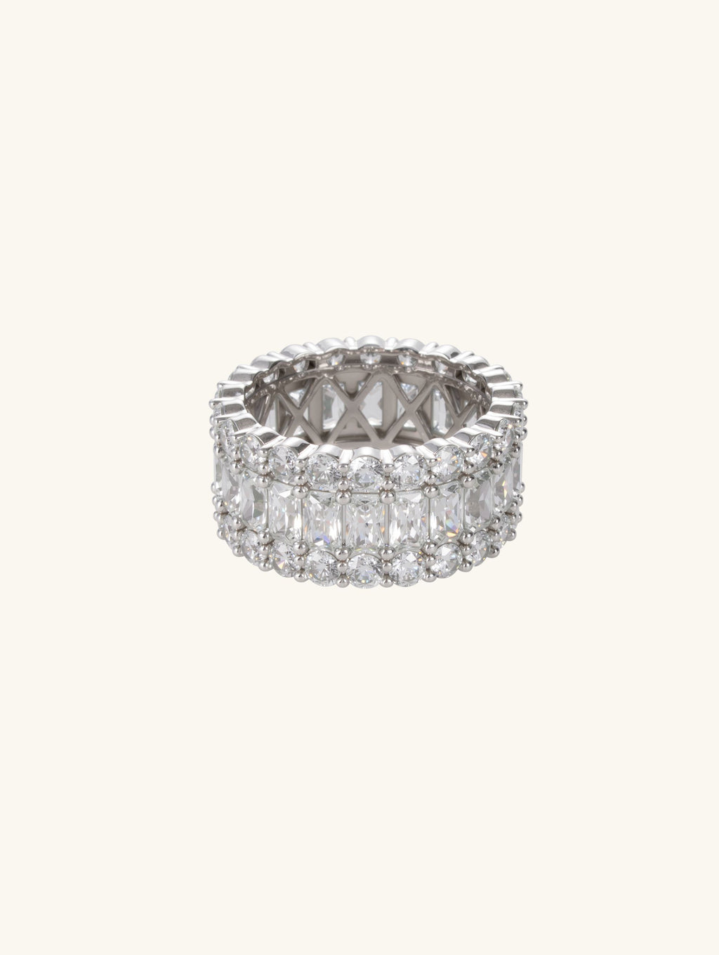Own Your Bloom luxury 14K diamond ring front view, triple-row design with radiant-cut diamonds, New York.