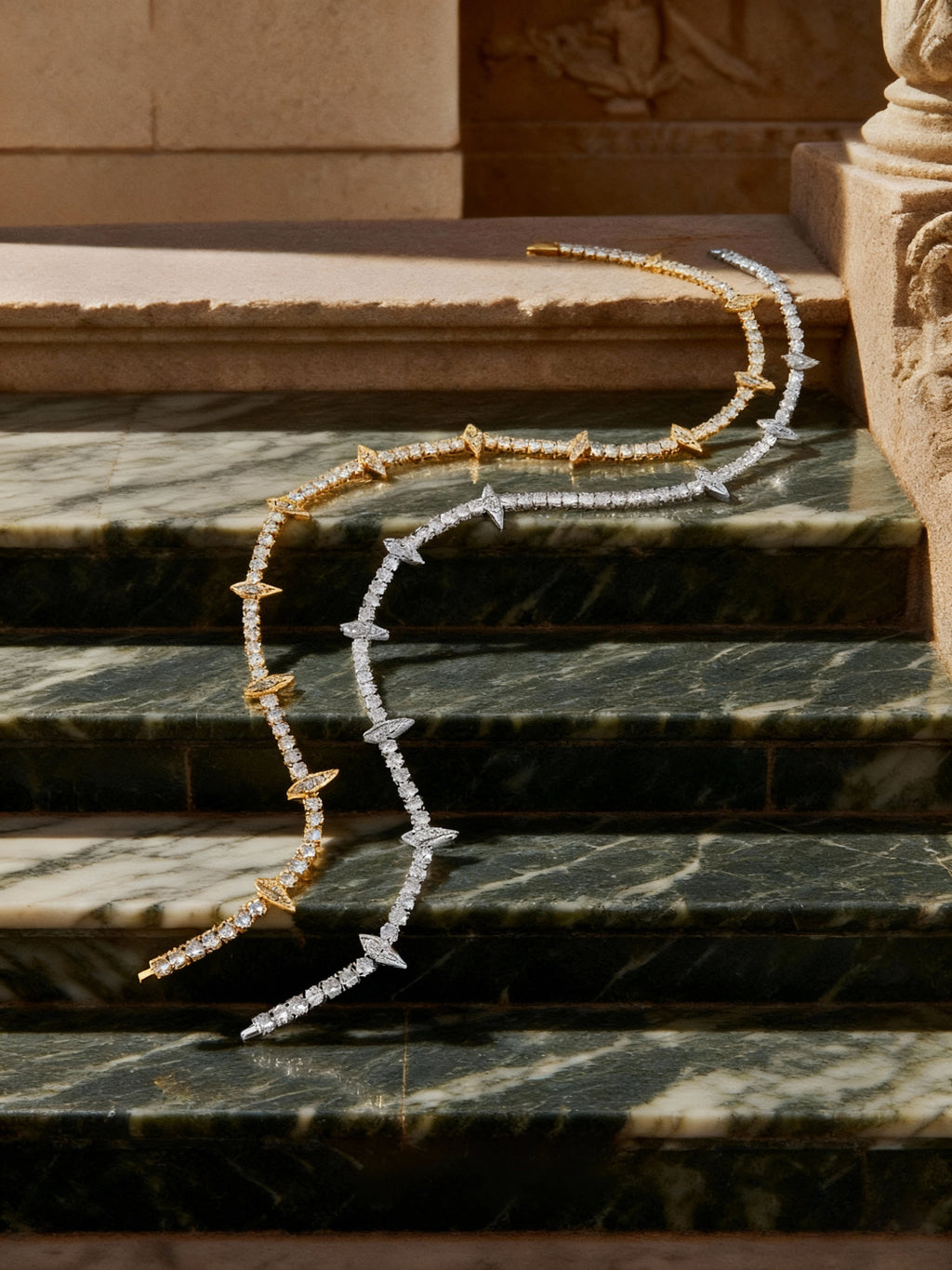 Own Your Bloom 14K diamond leopard claw tennis chain in yellow gold, lifestyle detail shot, Miami USA