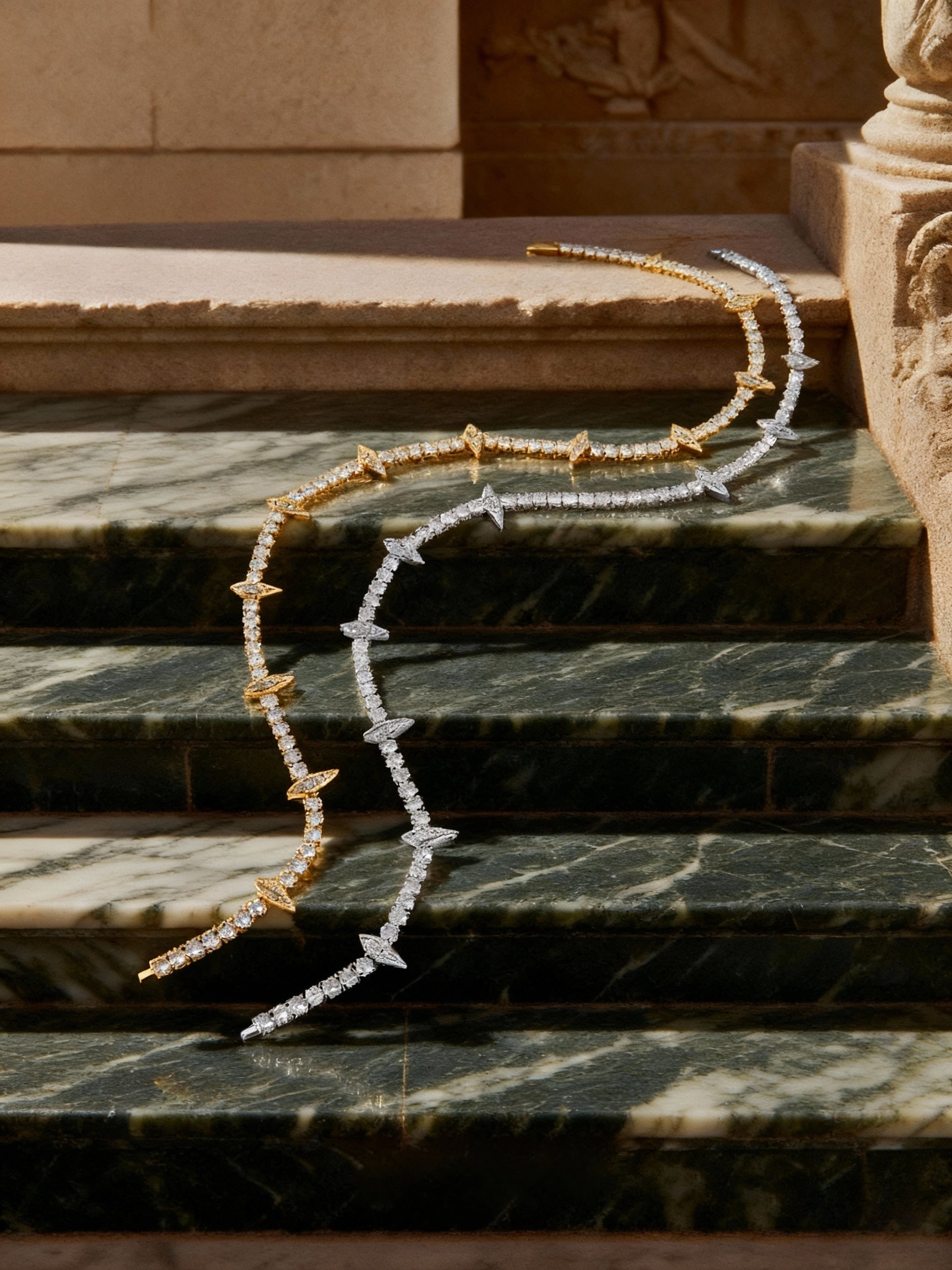 Own Your Bloom 14K diamond leopard claw tennis chain in yellow gold, lifestyle detail shot, Miami USA