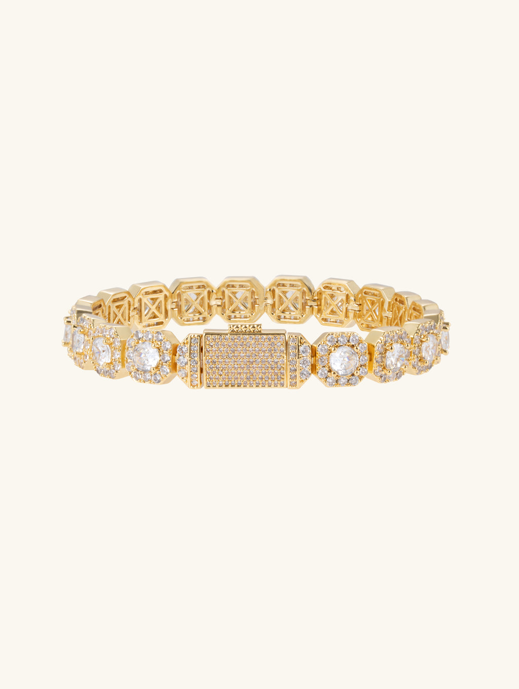 Own Your Bloom 14K diamond rock sugar bracelet front view in yellow gold, octagonal diamond links, New York.