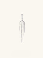 Own Your Bloom 14K white gold tassel line diamond earrings side angle highlighting brilliance and fluid design, luxury jewelry, Los Angeles.