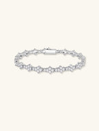 Own Your Bloom 14K white gold diamond tennis bracelet front view, luxury fine jewelry with round cut stones, New York.