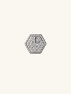 Own Your Bloom 14K hexagonal cross diamond stud earrings side angle, geometric luxury jewelry design, Miami.