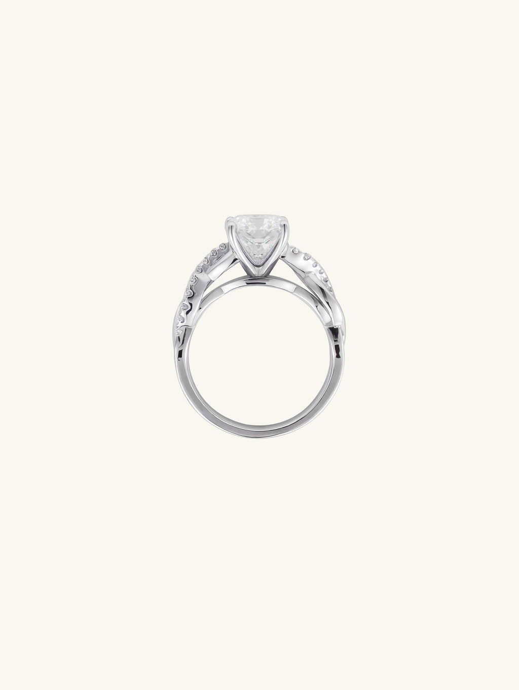 Side view of Own Your Bloom 14K large round diamond ring on white, Seattle 